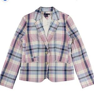 Tommy Hilfiger Madras Check Pink Blue White Single Breasted Blazer